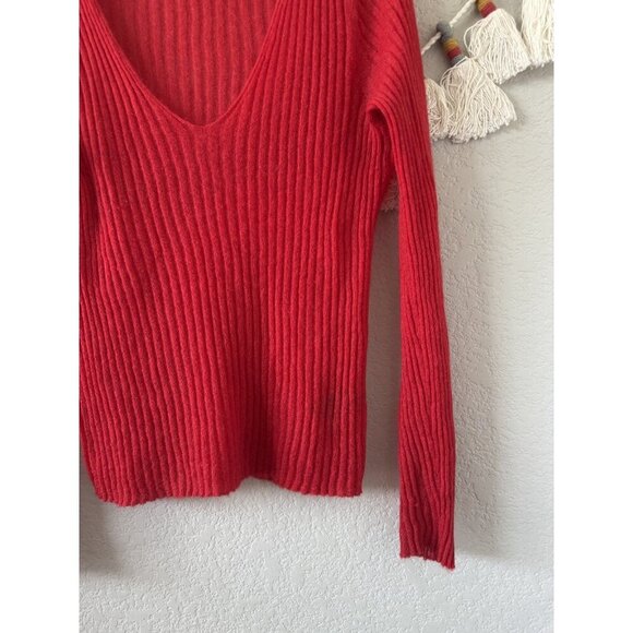Rag & Bone Red Mohair Wool Blend Ribbed Knit V-neck Long Sleeve Top Basics S - Picture 5 of 8